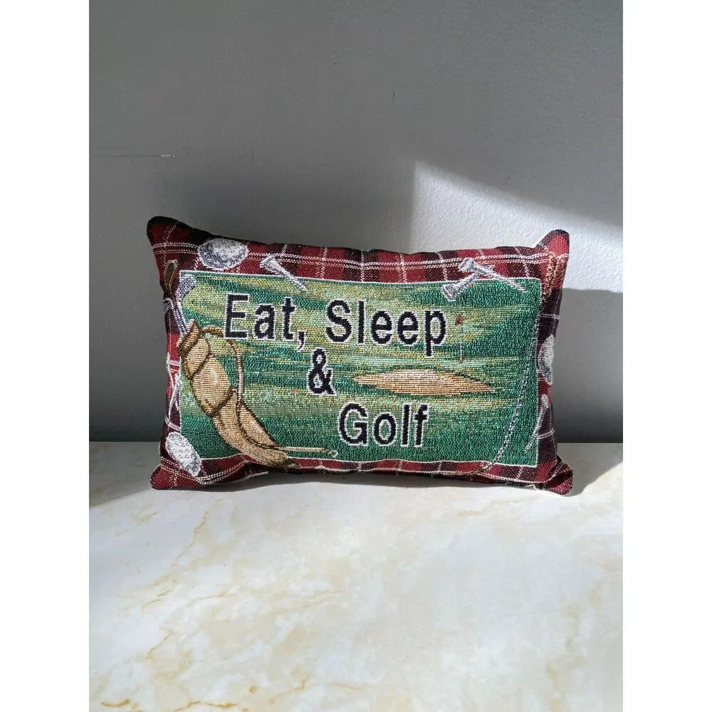 Vintage Eat, Sleep, Golf Plaid Tapestry Pillow 12” X 8” On The Green, Golf Life